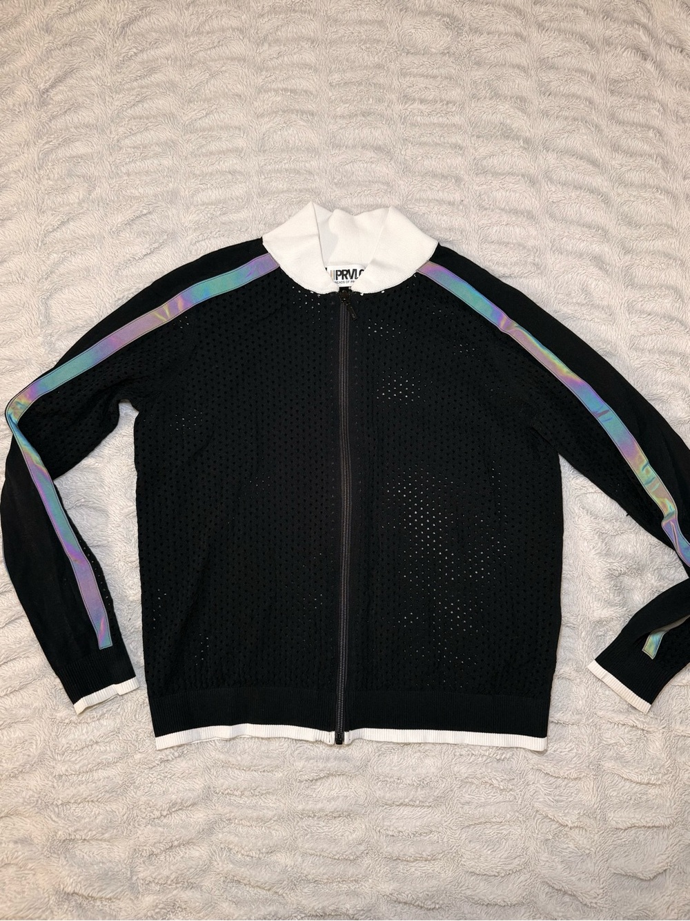 PRVLG Black Mesh Zip Up Track Jacket